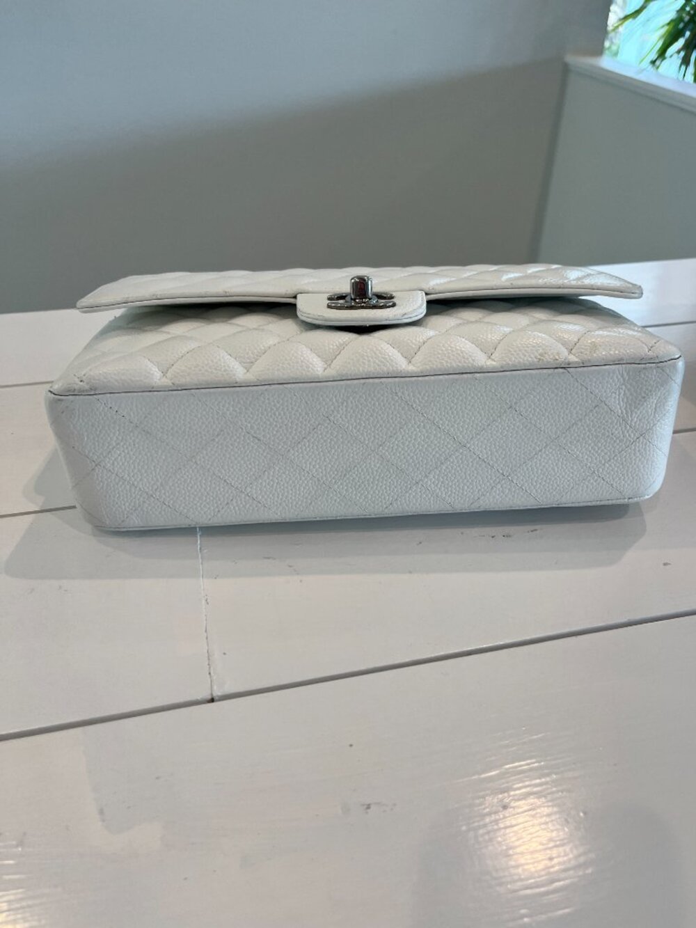 CHANEL White Caviar Medium Double Flap Shoulder Bag with Silver Hardware - Picture 10 of 12